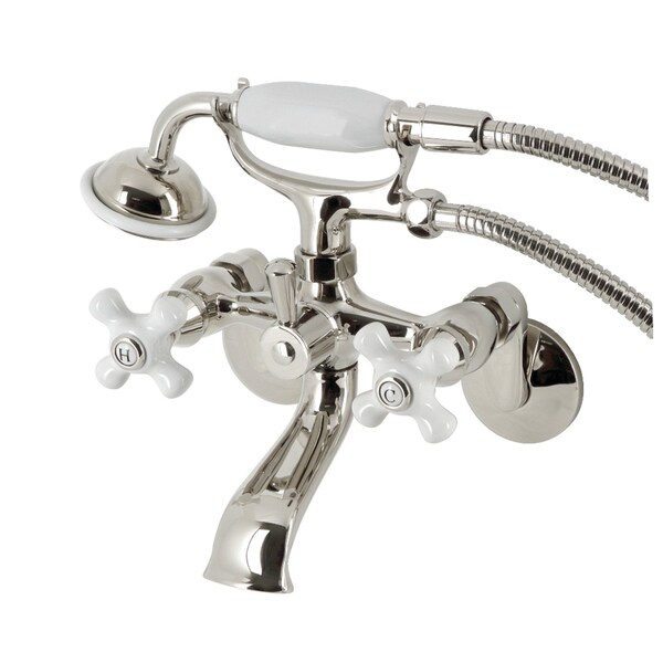 Kingston Brass Wall Mount Clawfoot Tub Faucet with Hand Shower, Polished Nickel KS266PXPN - main